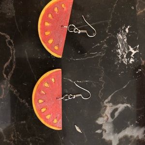 Melon shaped wood earrings